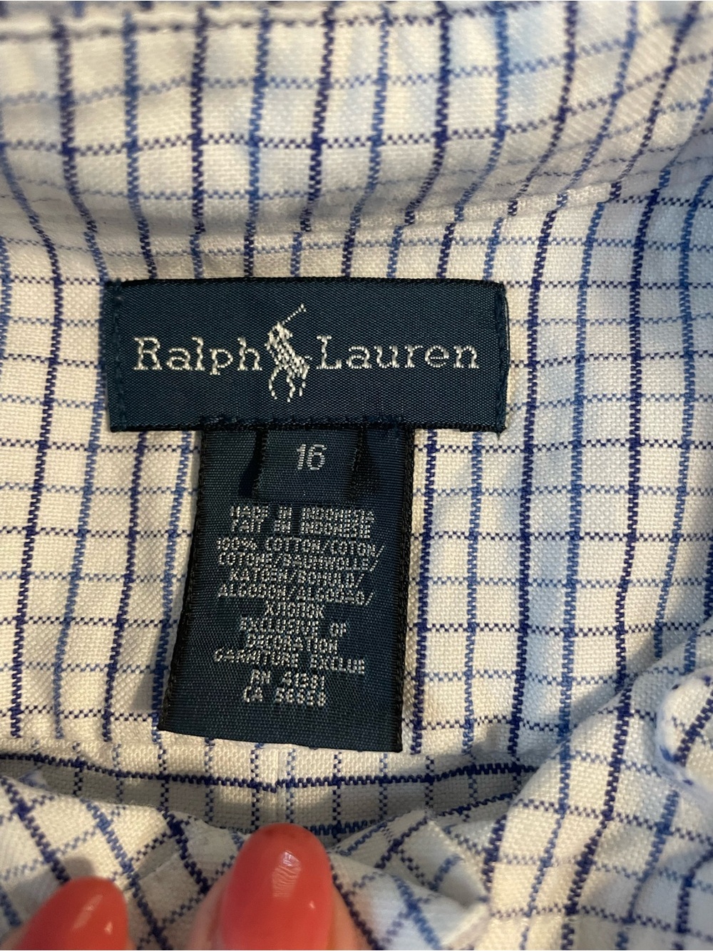 Polo by Ralph Lauren White & Navy Youth Button-Down Shirt Size 16- 0519 - Picture 4 of 4